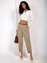 COSMINA Women's Solid Color Pleated Tapered Casual Pants